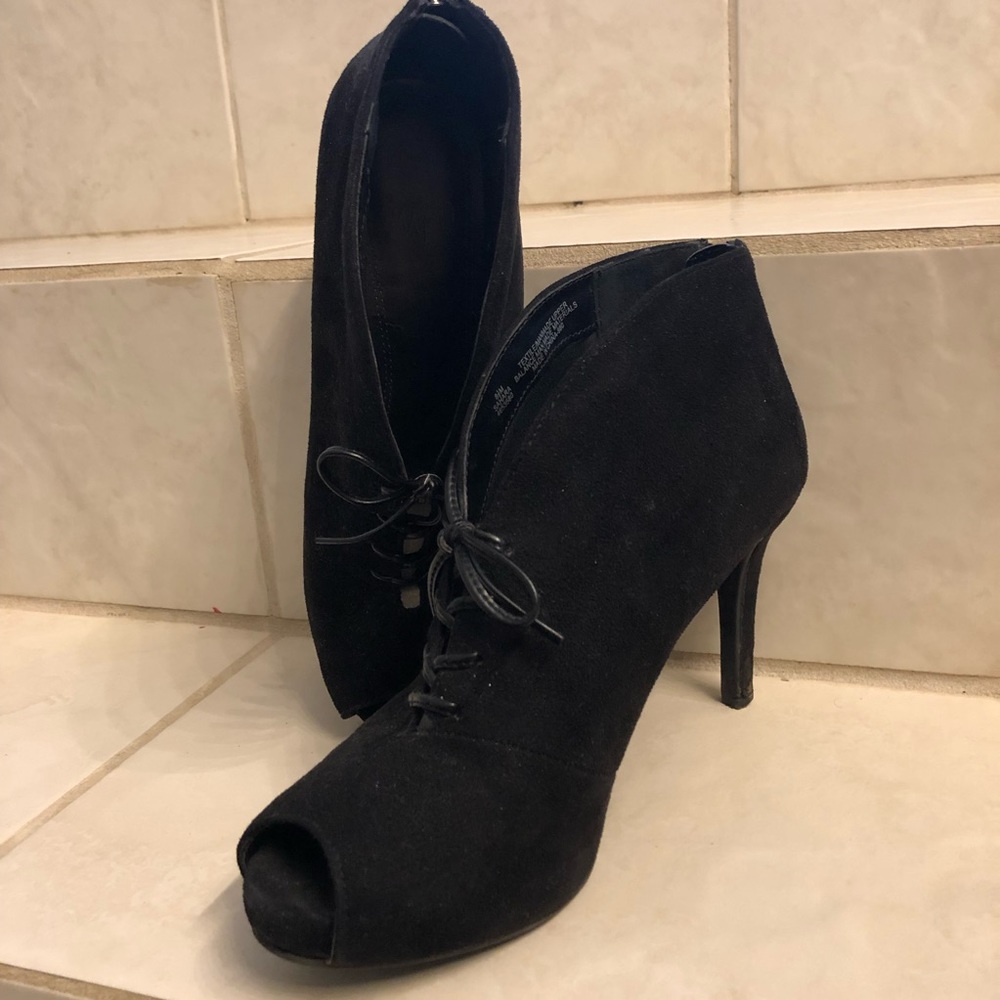Suede peep toe booties
